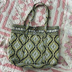 Vera Bradley Floral Patterned Tote Bag - Green and navy